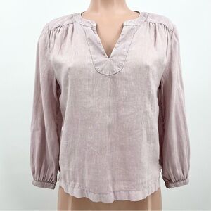 H by Halston 100% Linen Long Sleeve V-Neck Pastel Lavender Blouse Top Size Small